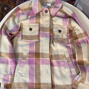 GAP Women's Plaid Utility Jacket in Pink and Tan